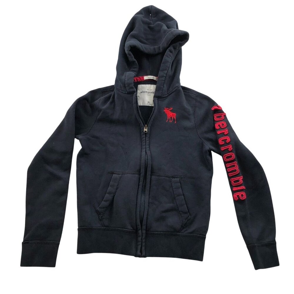 Abercrombie Kids Jacket Size XL Navy Hooded Full Zip Black Muscle Classic Boys